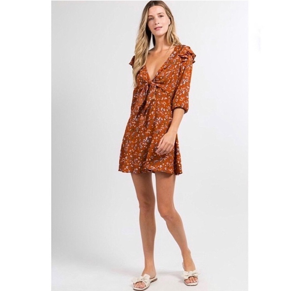 Floral Rust Dress with pockets